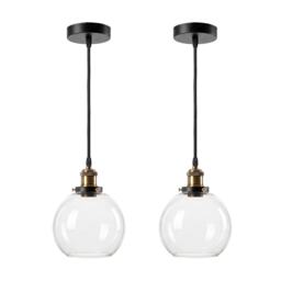 Emitto 2PCS Ceiling Pendant Light Industrial Glass LampShade Adjustable Cable