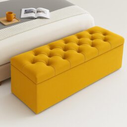 180cm Chesterfield Ottoman Storage Box, Mustard Gold Plush Velvet Upholstered Blanket Box, End of Bed Bench, Deep Storage Chest