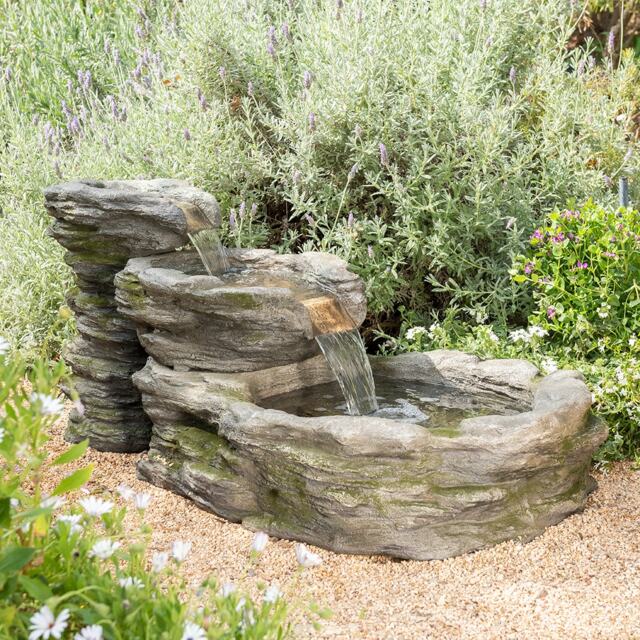 Stone River Mains Powered Garden Fountain Water Feature with Lights H63cm