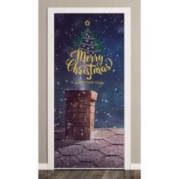 Merry Christmas Night Snow Door Cover PVC Party Sign Decoration 66cm x 152cm