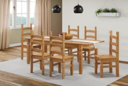 Mercers Furniture Corona Large Extending Table & 6 Chairs Dining Set Long Solid Wood Pine Wooden Kitchen with Mexican Styling