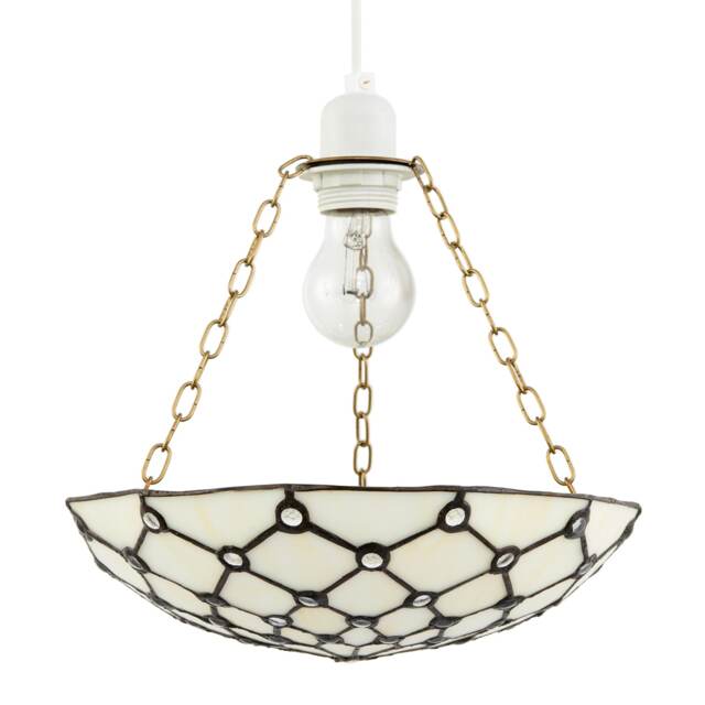 White Toned and Clear Beaded Tiffany Glass Easy Fit Bowl Pendant Shade