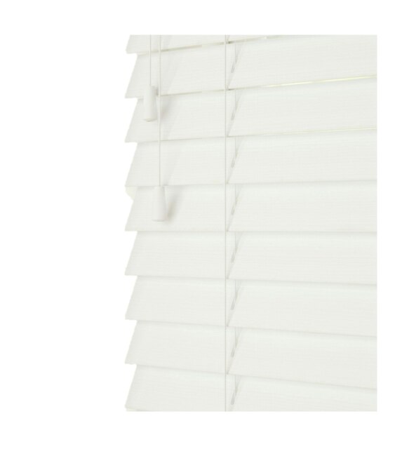 230cm Ultra White Faux Wood Venetian Blinds with String (120cm Drop) White White