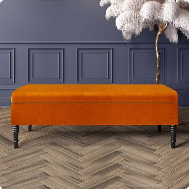 Safar Plain 90cm Ottoman Storage Bench - Plush Velvet Shoe Bench - Burnt Orange Upholstery Footstool with Storage