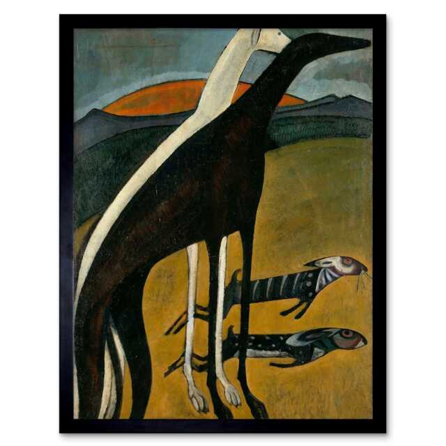 "De Souza-Cardoso Greyhounds Home Decor 12x16"" Framed Wall Art Print"