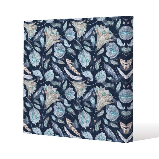 Boho Chic Indigo Pattern (Canvas Print) / 77 x 77 x 4cm Multi