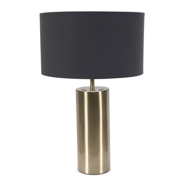 ValueLights Lexy Antique Brass Dimmable Table Lamp Black Shade and Bulb