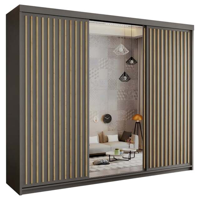 Sliding Wardrobes 4U Modern Vertical Panelled Mirror Sliding Wardrobe – 150cm to 250cm, White, Black, Grey, Oak Grey