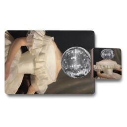 Set of 12 Placemats and Coasters 11x8 3.7x3.7 Designer Artwork Wood Bottom