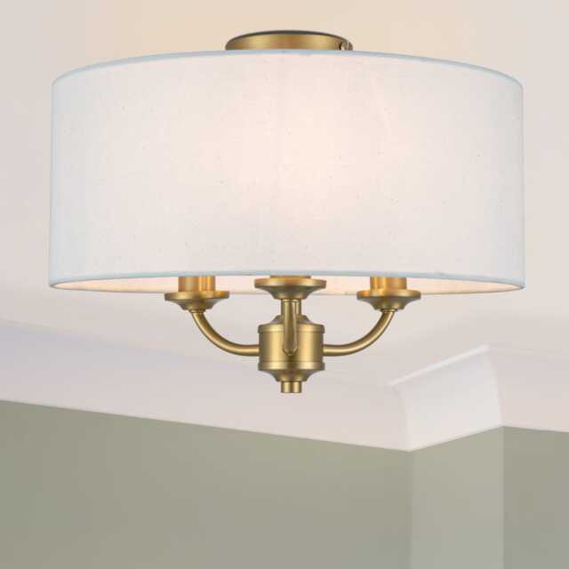 COSYLYTE Winston 3 Light Classic Faux Linen Shade Ceiling Light - Brass Base Bronze Brass 1