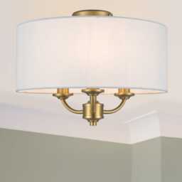 COSYLYTE Winston 3 Light Classic Faux Linen Shade Ceiling Light - Brass Base Bronze Brass 1