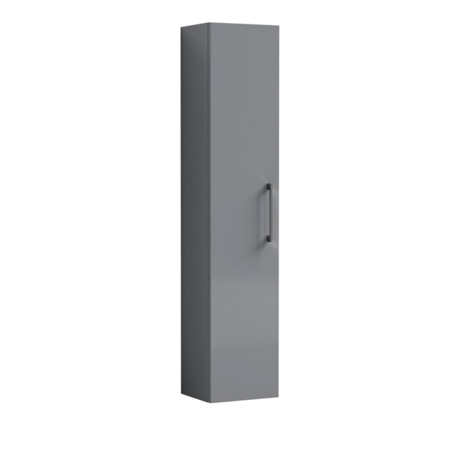 Balterley Level Modern Bathroom 1 Soft Close Door Wall Hung Tall Storage Unit, with Handle Grey Satin Grey