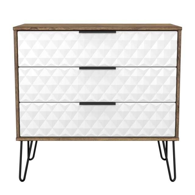 Islay 3 Drawer Chest of Drawers in White Matt & Vintage Oak (Ready Assembled) White White Matt & Vintage Oak