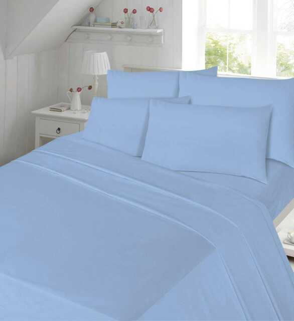 180TC Percale Fitted Sheet Extra Deep 16 Inch and Pillowcase Pair Sky Blue Blue Sky Blue Double 1