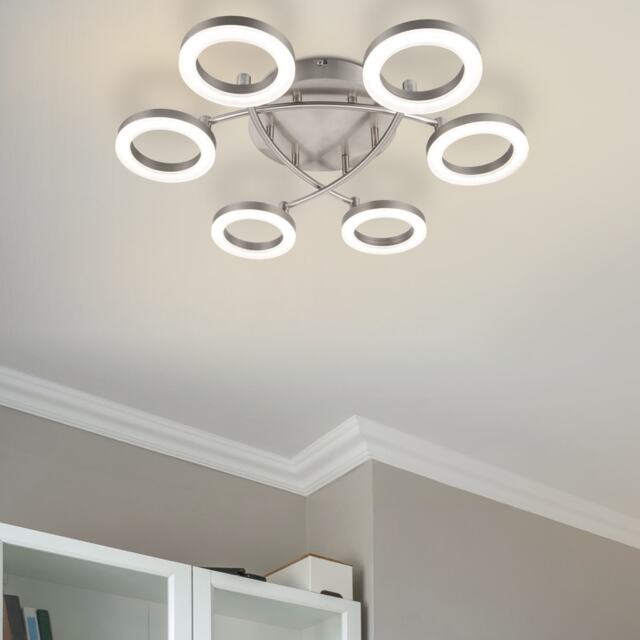 COSYLYTE Juni 6 Ring Integrated LED Modern Ceiling Flush Light - Matt Nickel Silver Brushed Nickel 1