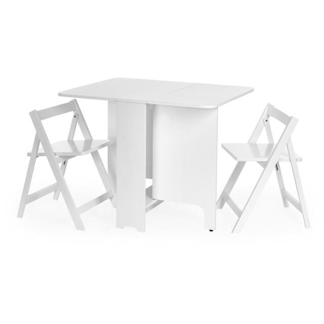 Premium Gatan 80cm Small Gateleg Dining Table with 2 Chairs - White