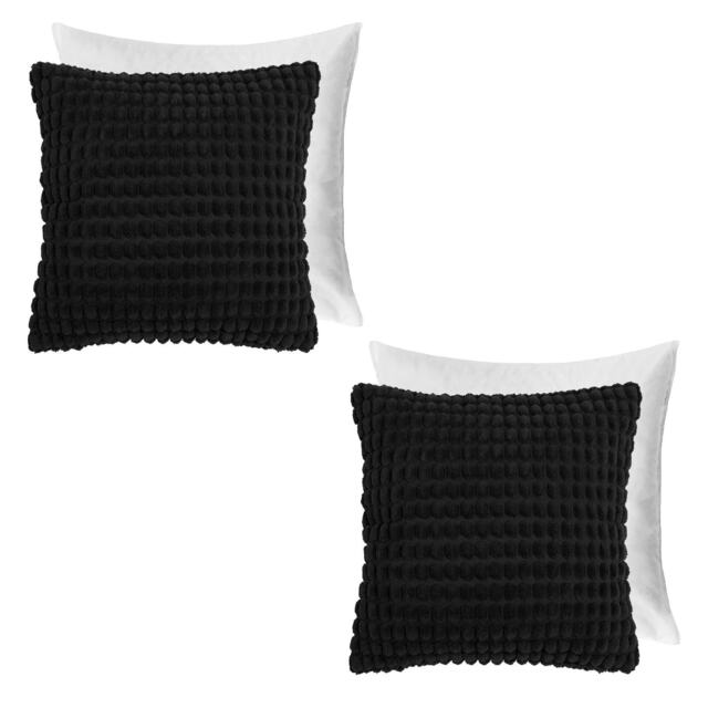 OHS 2 x Bobble Tufted Textured Filled Cushions, 45x45cm - Black Black 45 x 45cm 2