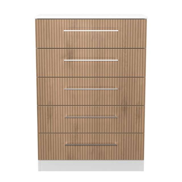 Gloucester 5 Drawer Chest of Drawers in Slatted Effect & White (Ready Assembled) White Slatted Effect & White