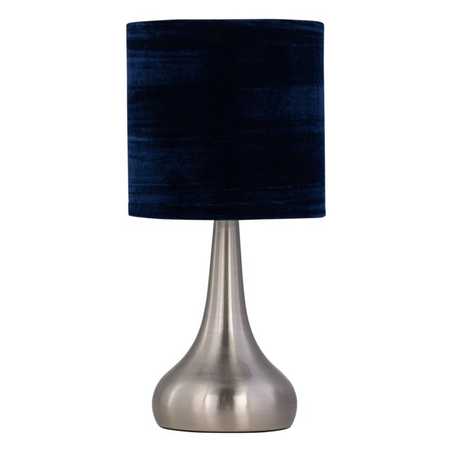 Romana - Brushed Chrome Touch Table Lamp with Navy Blue Crushed Velvet Chrome Satin nickel plate and navy velvet 1