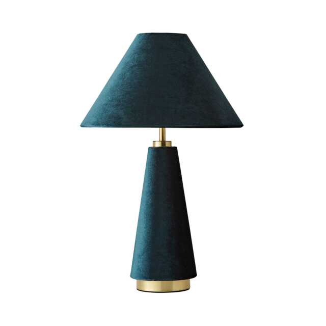 ValueLights Martha Conical Teal Velvet Table Lamp and Bulb