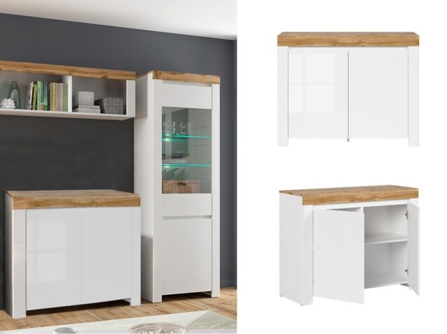 Small Sideboard Cabinet Compact Cupboard Modern White Gloss Oak Effect Soft Close Doors Storage Unit Holten