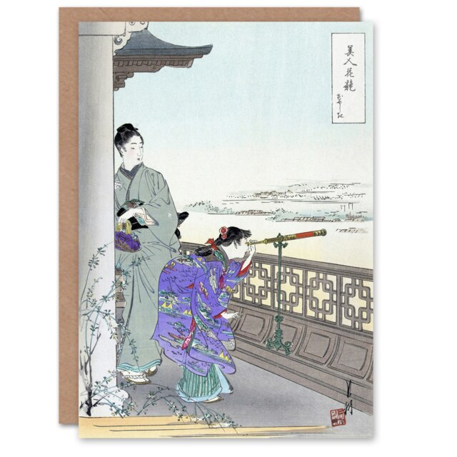 Ogata Gekko Japanese Art Card Beauties and Flowers Series Binoculars