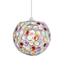 Modern Round Globe Easy Fit Pendant Shade with Small Multi Acrylic Bead Jewels Multi Multi-coloured 1