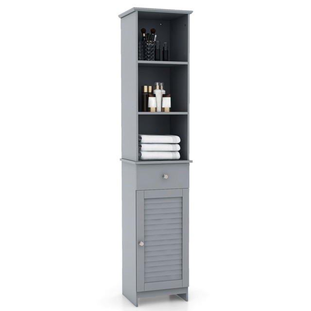 COSTWAY Bathroom Storage Cabinet with 3 Open Shelves Grey Grey 1