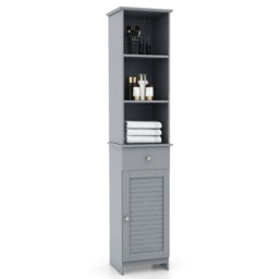 COSTWAY Bathroom Storage Cabinet with 3 Open Shelves Grey Grey 1