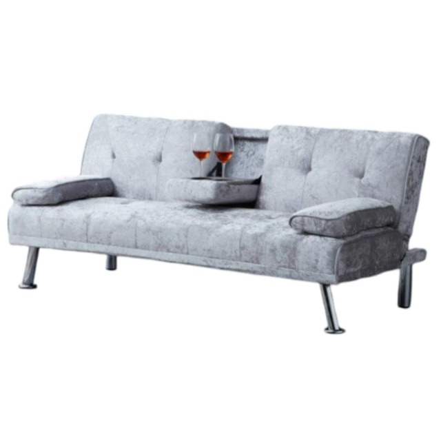 Crush Velvet Clic Clac Luxury Sofa Bed with Drink Cup Holder In Silver