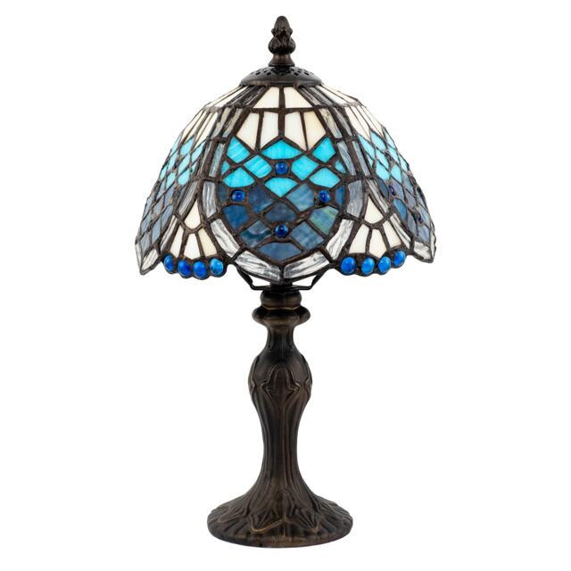 Sleek Hand Crafted Beaded Tiffany Table Lamp in Midnight and Sky Blue