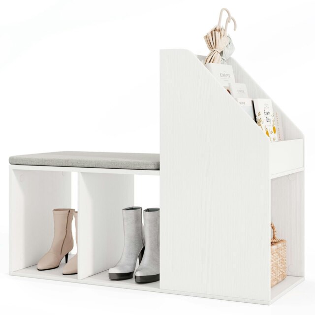 COSTWAY Shoe Storage Bench Entryway Bench 3-Tier Rack White