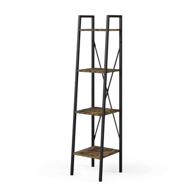 Modern Bookcase 4 Tier Industrial Storage Display Shelf Steel Frame Freestanding Multi Ancient Wood 1