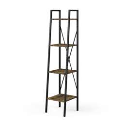 Modern Bookcase 4 Tier Industrial Storage Display Shelf Steel Frame Freestanding Multi Ancient Wood 1