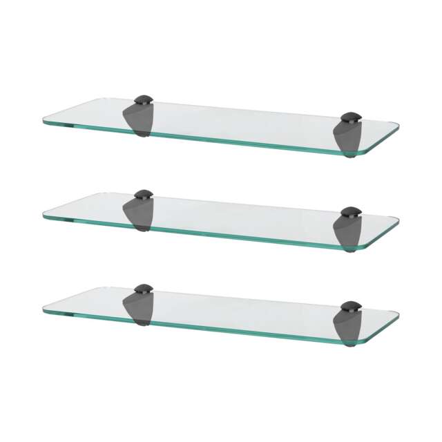 Harbour Housewares Rounded Floating Glass Shelf - 40cm - Metallic Brackets - Bathroom Shower Storage Vanity Display Unit Shelf Black Black 3