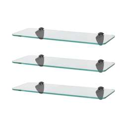 Harbour Housewares Rounded Floating Glass Shelf - 40cm - Metallic Brackets - Bathroom Shower Storage Vanity Display Unit Shelf Black Black 3