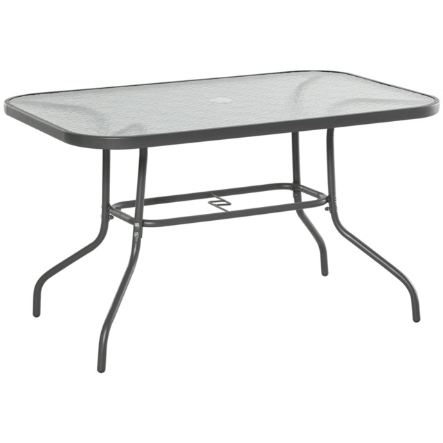 Outsunny Metal Garden Dining Table Outdoor Patio w/ Glass, Umbrella Hole Grey Charcoal grey 120 x 80 x 70 cm