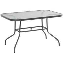 Outsunny Metal Garden Dining Table Outdoor Patio w/ Glass, Umbrella Hole Grey Charcoal grey 120 x 80 x 70 cm