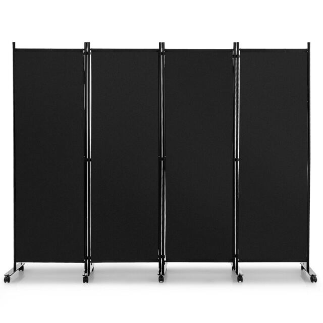 COSTWAY 4 Panel Room Divider on Wheels Privacy Screens Black Black