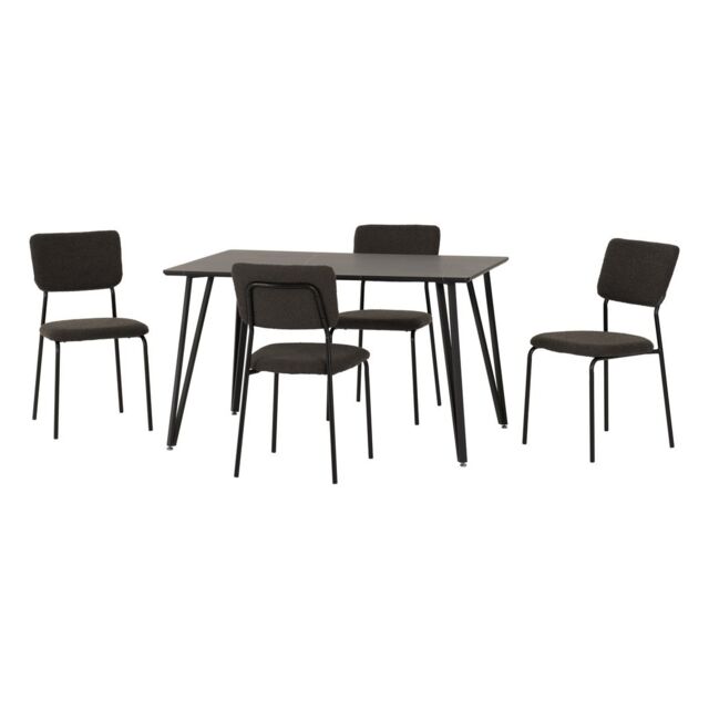 Marlow & Sheldon Indoor Dining Set with 4 Chairs - Black Marble - Grey Boucle Fabric Black Black Marble/Grey Boucle 5