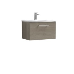 Balterley Modern Bathroom Wall Hung 1-Drawer Vanity & Curved Basin Brown Solace Oak 389 x 610 x 440mm