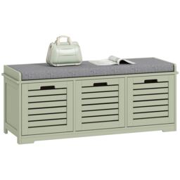 HOMCOM 3-Door Shoe Storage Bench Cushion Seat Slatted Doors, Green Green