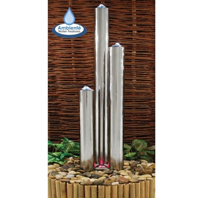 3 Brushed Tubes Stainless Steel Water Feature with Lights Indoor Outdoor H156cm