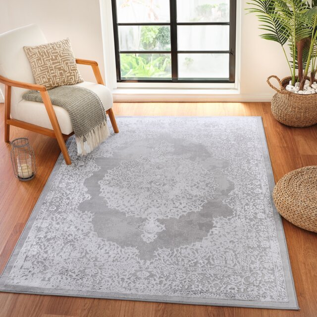 LIVABLISS Lustro-Vintage Traditional Boho Rug 120 x 170 cm Grey Off-White Beige