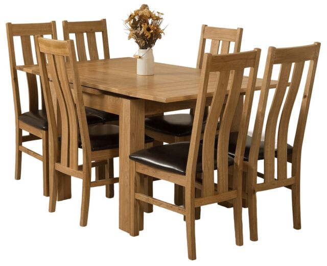Richmond 90-150cm Square Oak Extending Dining Table and 6 Princeton Chairs Brown Brown