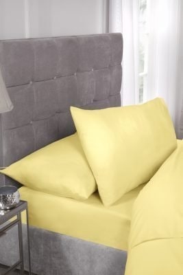 Percale Collection 180 Thread Count Percale Fitted Sheet in Lemon - Single