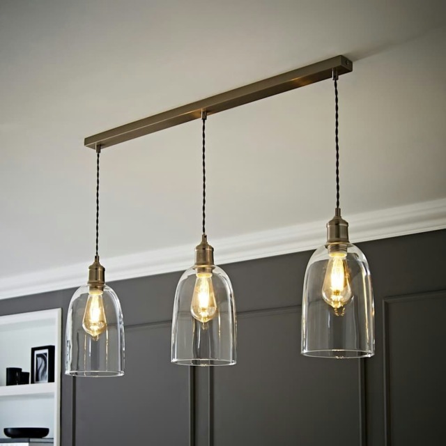 ValueLights Kira Glass Cloche Dome 3 Drop Bar Brushed Chrome Diner Ceiling Pendant Light Silver