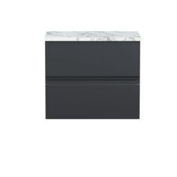 Balterley Mavesyn Contemporary 2 Drawer Wall Hung Vanity Unit with Laminate Worktop, Dark Grey, 600mm