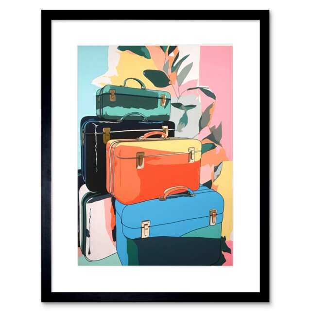 "Ready for Holiday Travel Bags Suitcases Preppy Aesthetic 9x7"" Black Framed Wall Art Print"