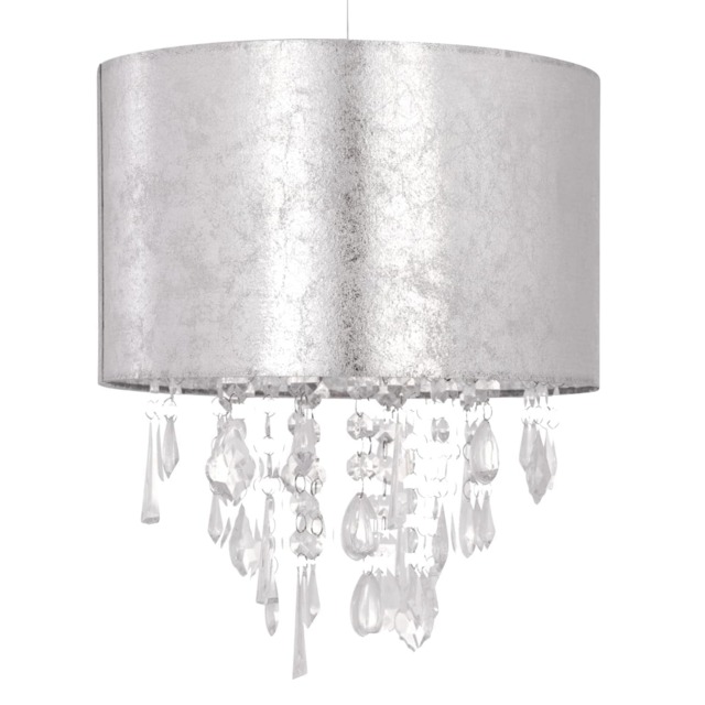 Silver Marble Affect Jewelled Light Shade Silver Clear Medium 1